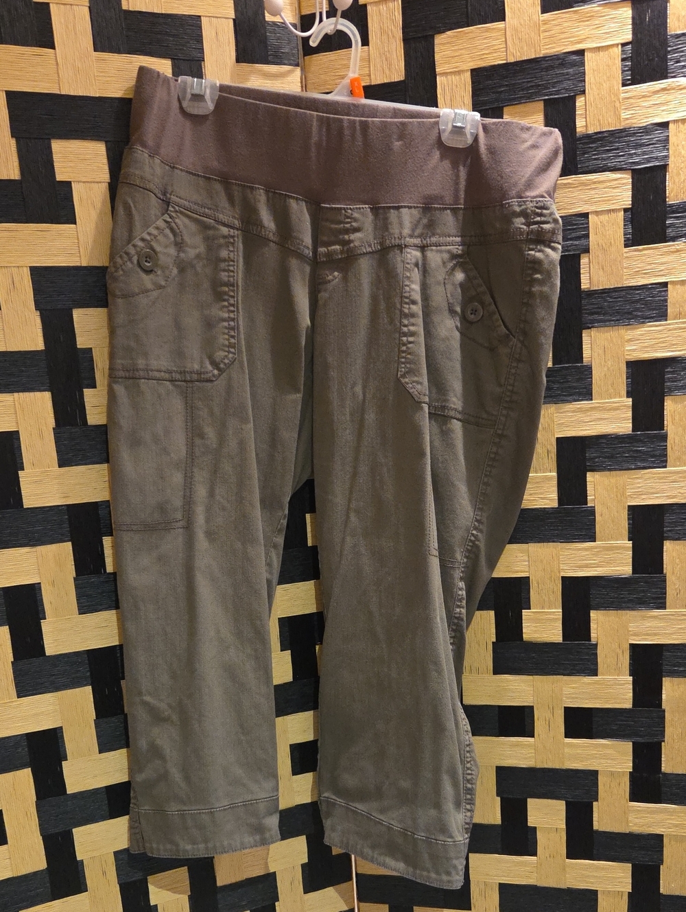 Thyme Maternity Olive Green Pull-On Cropped Jeans